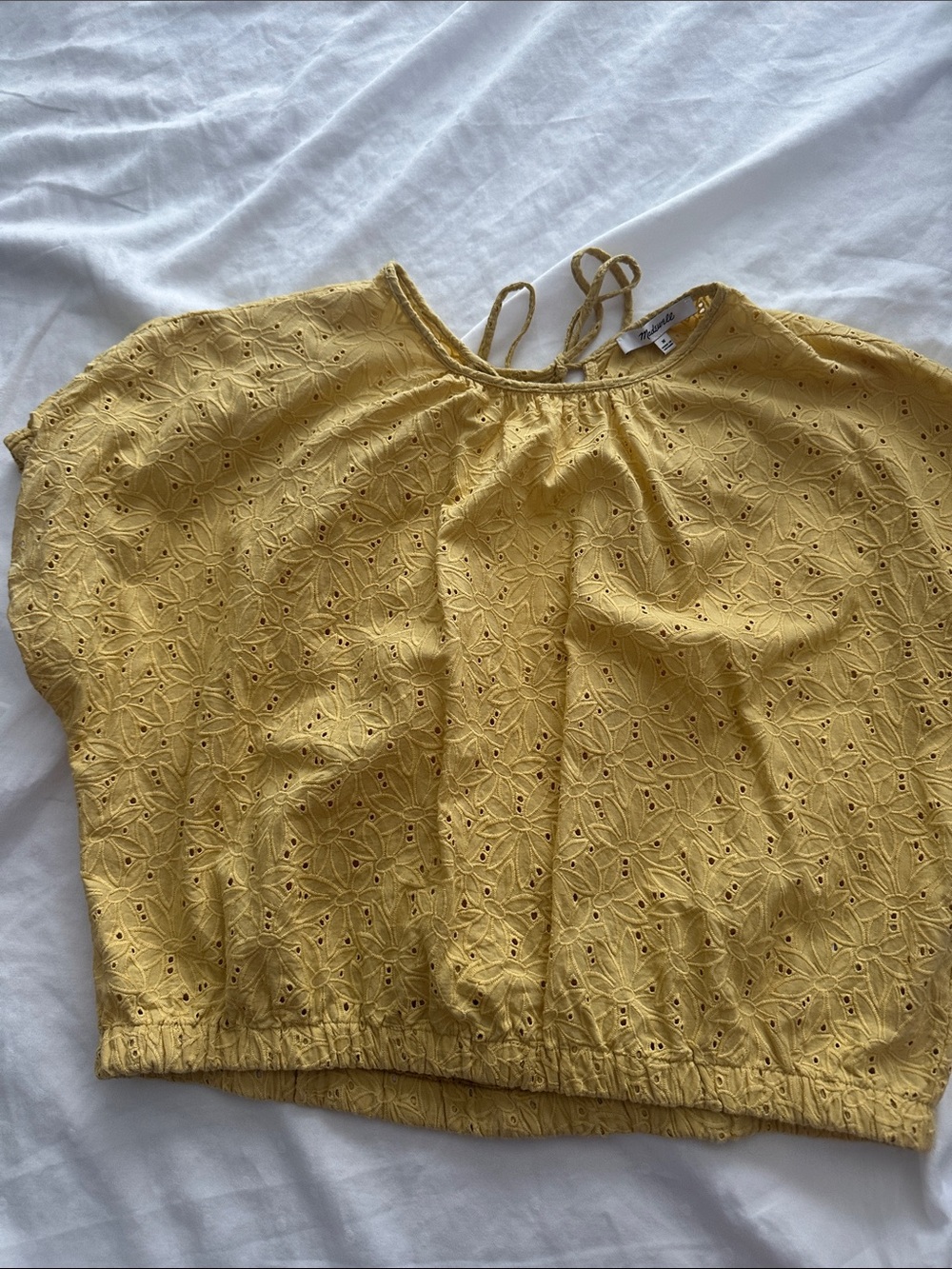 Madewell Yellow Eyelet Tie-Back Crop Top